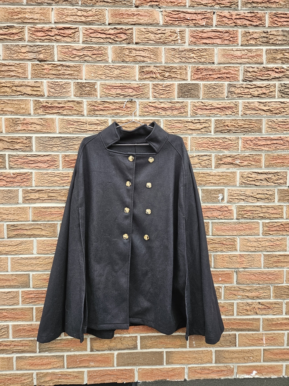 NEW Black Double-Breasted Cape Coat – Gold Buttons – One Size